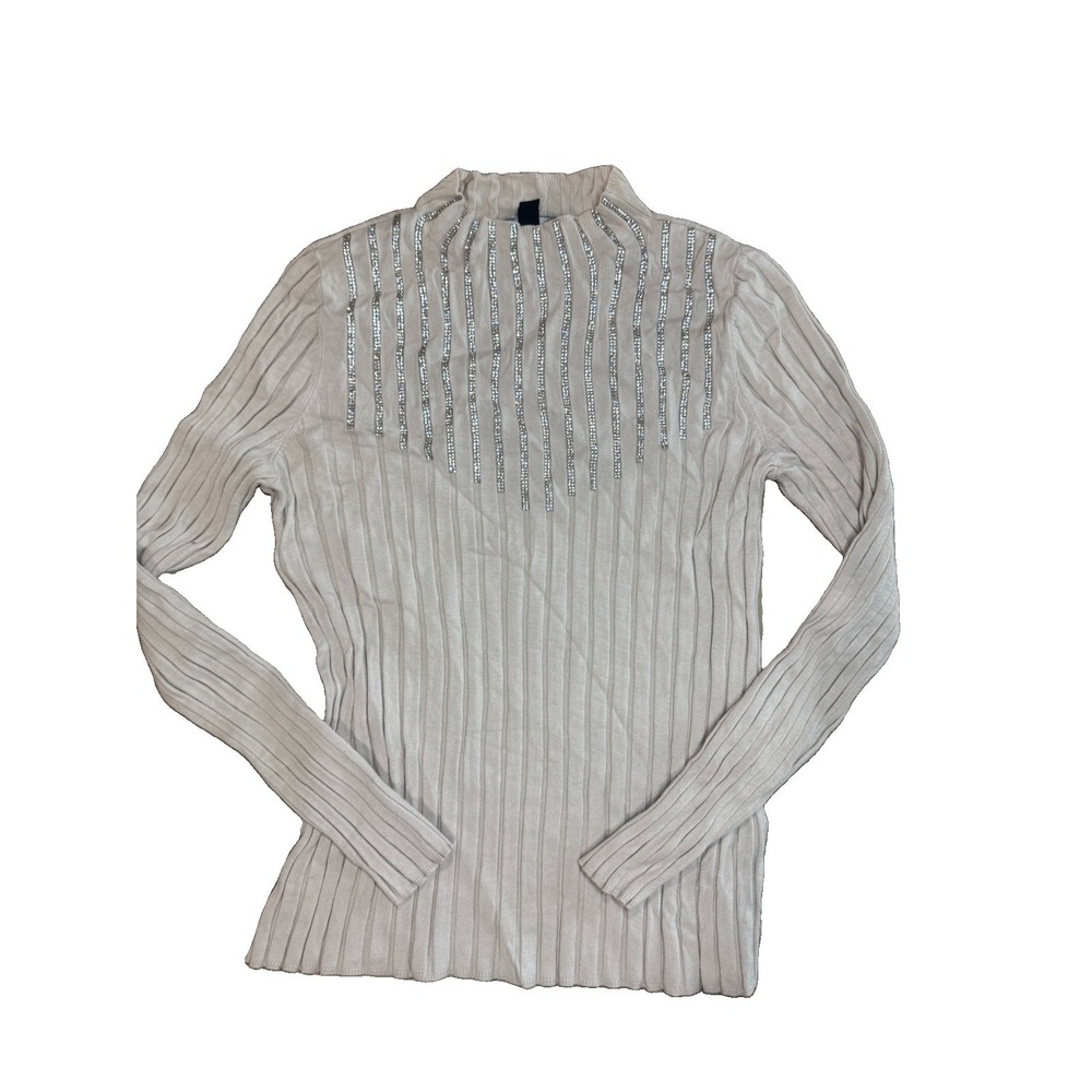 INC International Concepts Rhinestone Mock-Neck Sweater, Ivory-Cream, Size- M
